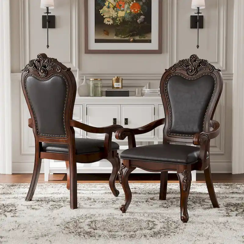 Furniture of America Eugene Traditional Solid Wood Dining Arm Chairs with Nailhead Trim and Cabriole Legs (Set of 2)