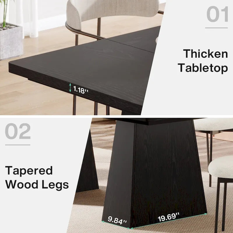 63 Inches Modern Dining Table for 4-6, Wood Kitchen Dinner Table