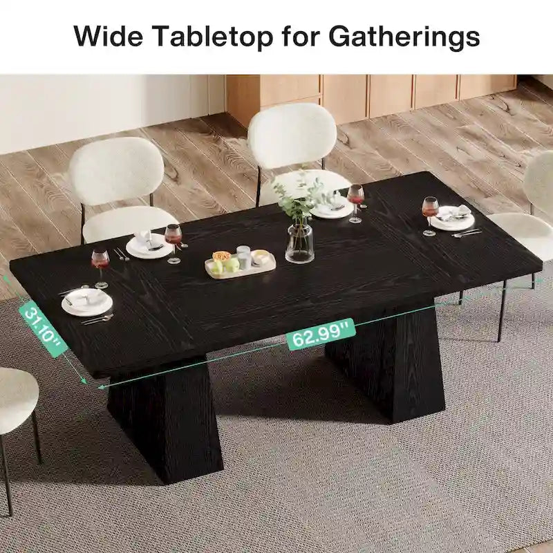 63 Inches Modern Dining Table for 4-6, Wood Kitchen Dinner Table