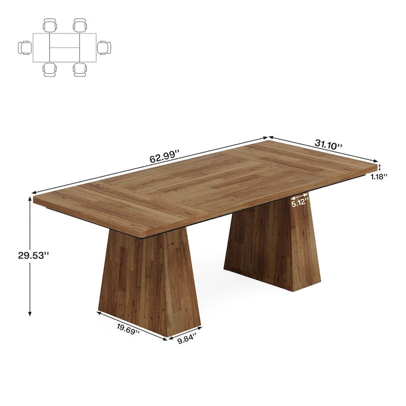 63 Inches Modern Dining Table for 4-6, Wood Kitchen Dinner Table