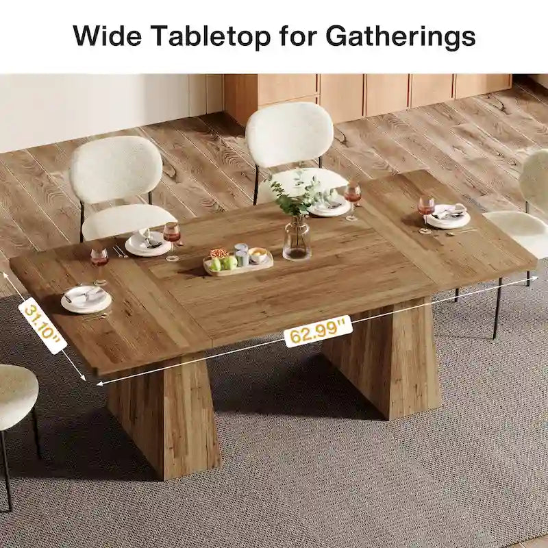63 Inches Modern Dining Table for 4-6, Wood Kitchen Dinner Table