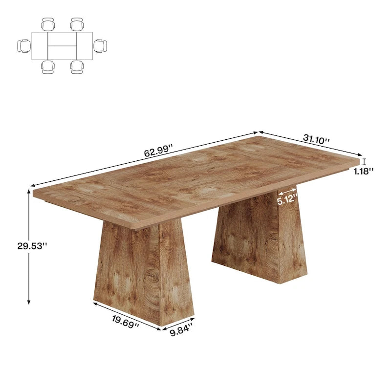 63 Inches Modern Dining Table for 4-6, Wood Kitchen Dinner Table