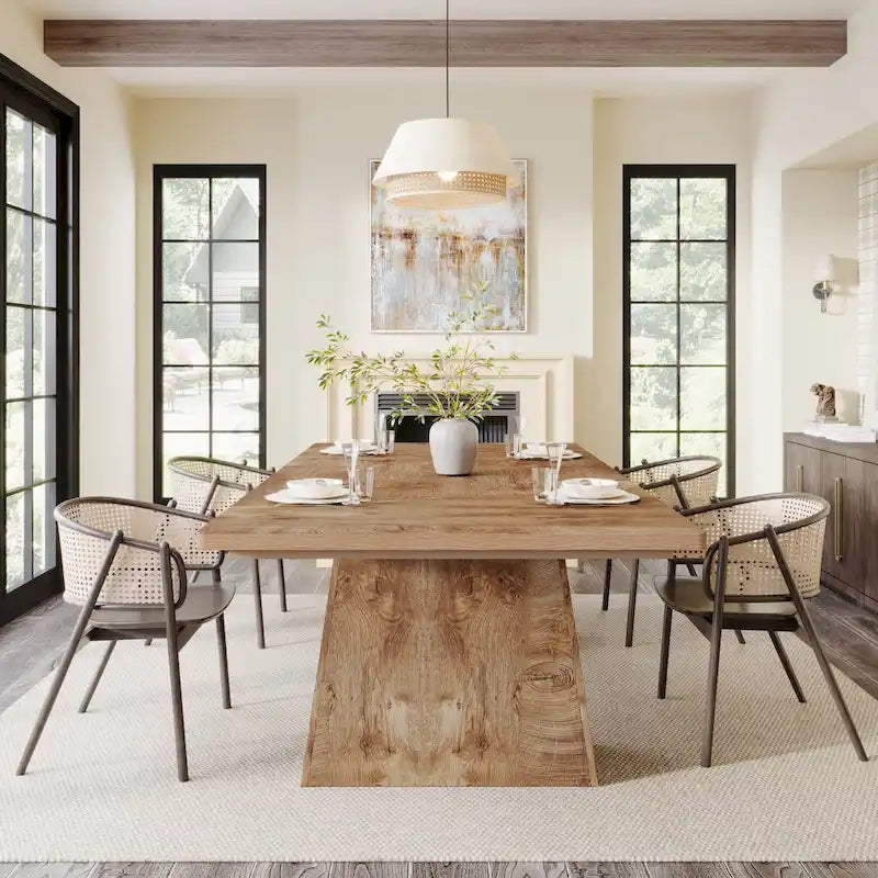 63 Inches Modern Dining Table for 4-6, Wood Kitchen Dinner Table