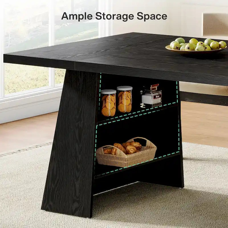 63 Inches Modern Dining Table for 4-6, Wood Kitchen Dinner Table