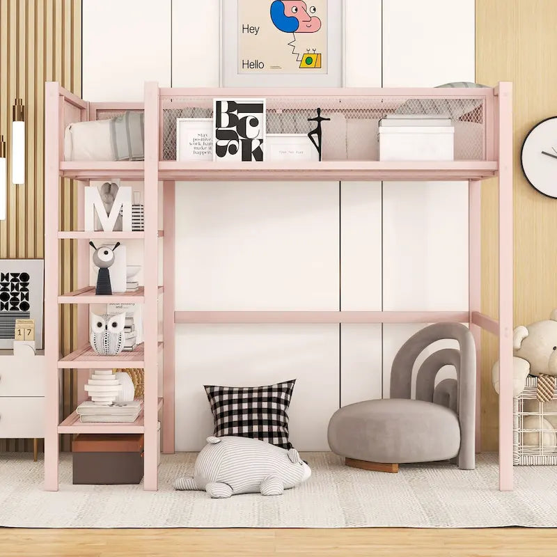 Twin Loft Bed with Four Shelves
