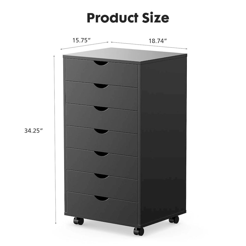 7 Drawer Chest - Storage Cabinets with Wheels Dressers Wood Dresser Cabinet Mobile Organizer Drawers for Office