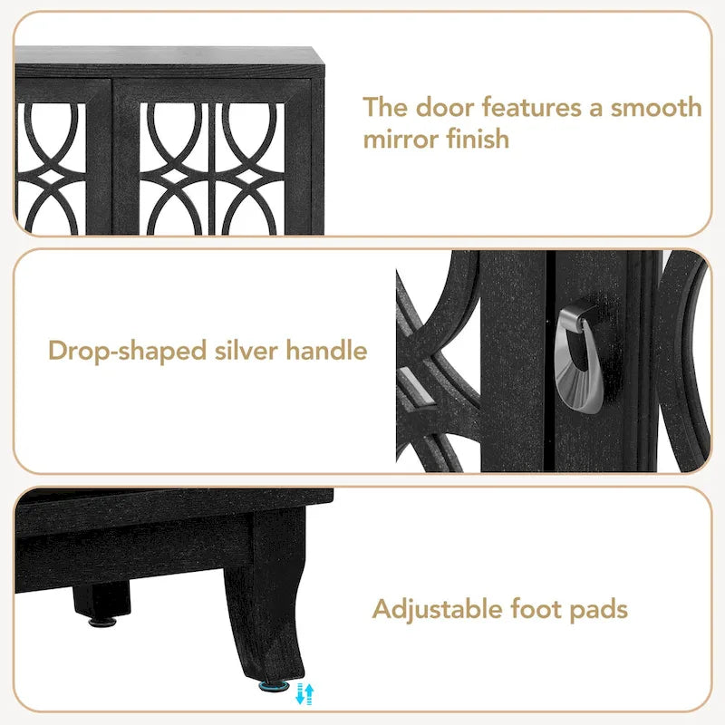 3 Door Mirrored Buffet Cabinet with Silver Handle for Living room and Dining
