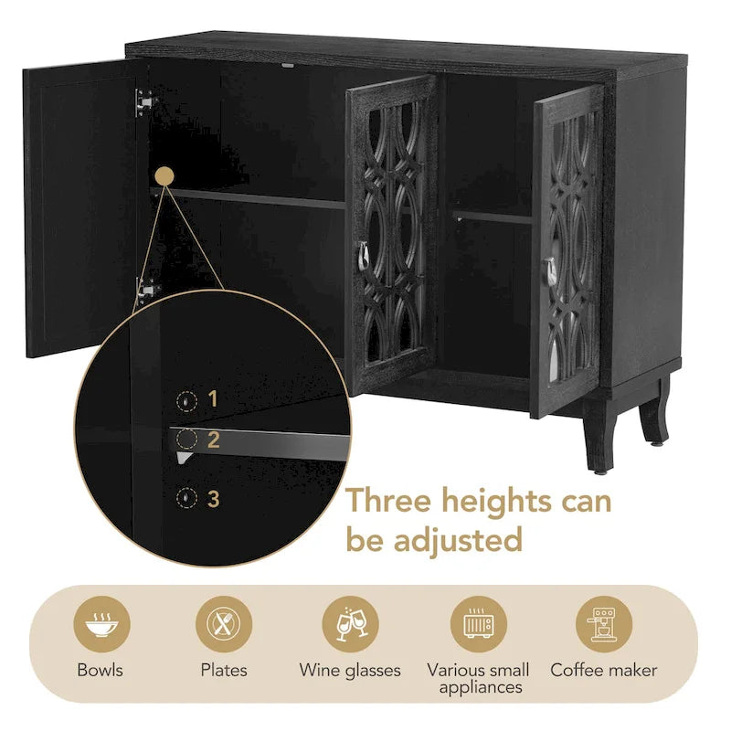 3 Door Mirrored Buffet Cabinet with Silver Handle for Living room and Dining