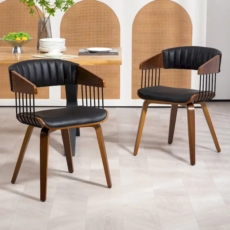 Beaumont Black Faux Leather Dining Chair with Walnut Wood Frame and Legs