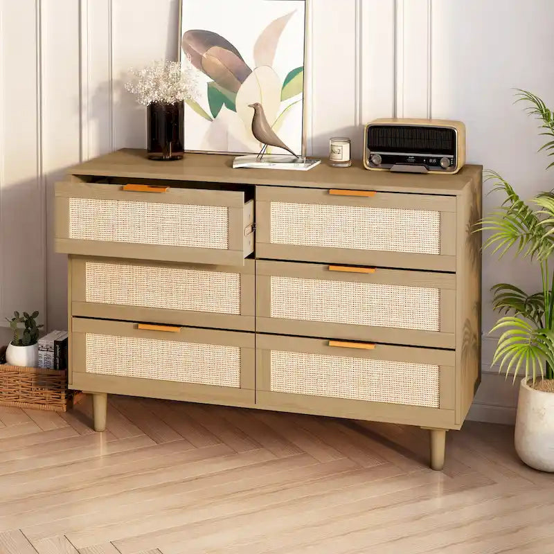 Accent Storage Cabinet 6-drawers Rattan dresser Rattan Drawer