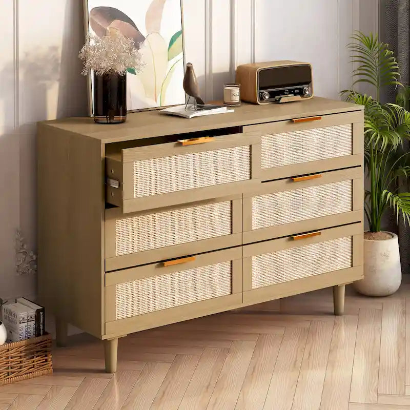Accent Storage Cabinet 6-drawers Rattan dresser Rattan Drawer