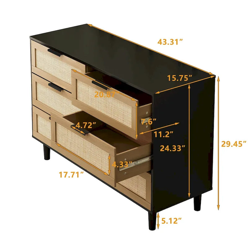Accent Storage Cabinet 6-drawers Rattan dresser Rattan Drawer