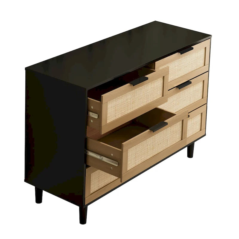 Accent Storage Cabinet 6-drawers Rattan dresser Rattan Drawer