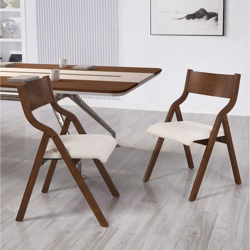 Set of 2 Upholstered Folding Dining Chairs - Space-Saving & Portable Design for Dining Room - Elegant Walnut Finish