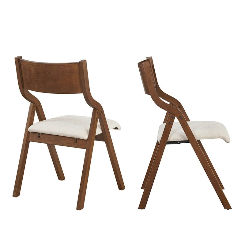 Set of 2 Upholstered Folding Dining Chairs - Space-Saving & Portable Design for Dining Room - Elegant Walnut Finish