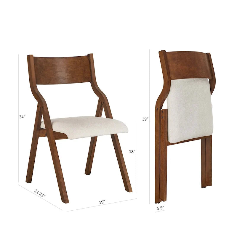 Set of 2 Upholstered Folding Dining Chairs - Space-Saving & Portable Design for Dining Room - Elegant Walnut Finish