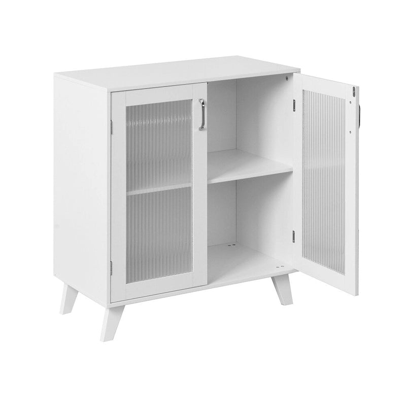Modern Wood Bathroom Cabinet with 2 Glass Doors and Adjustable Shelf