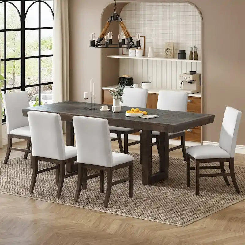 7-Piece 72 Extendable Dining Table Set w/ Butterfly Leaf and 6 Chairs