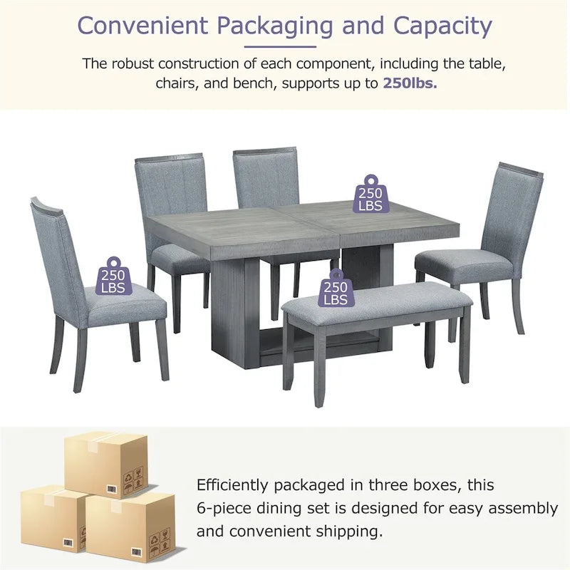Contemporary 6-Piece 78inch Extendable Pedestal Dining Table Set