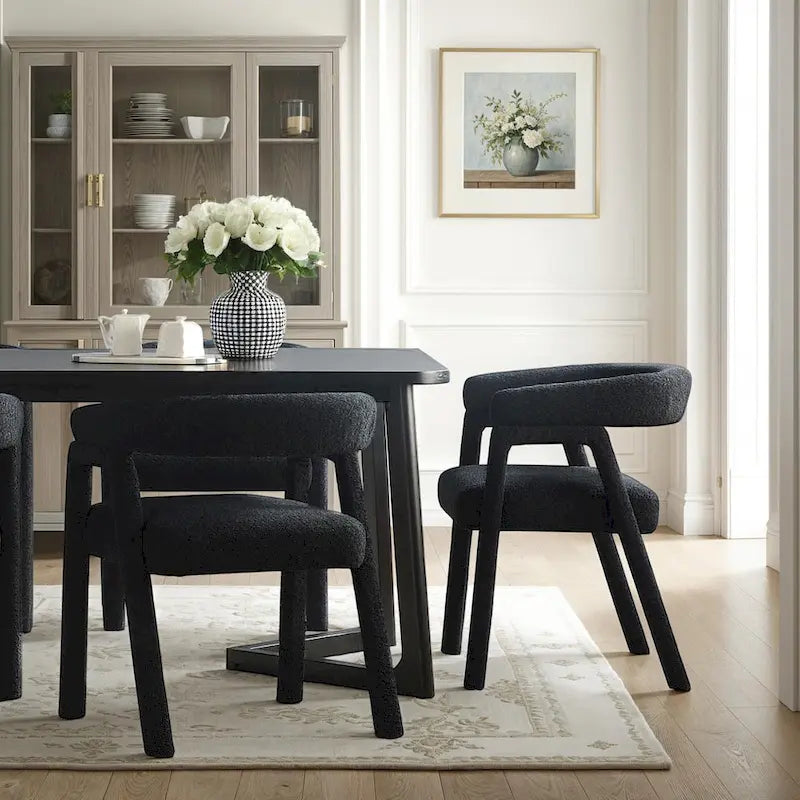 Middlebrook Modern Boucle Curved Solid Wood Dining Chair (Set of 2)