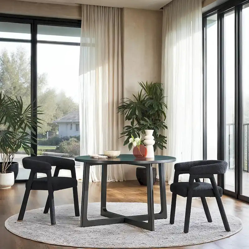 Middlebrook Modern Boucle Curved Solid Wood Dining Chair (Set of 2)