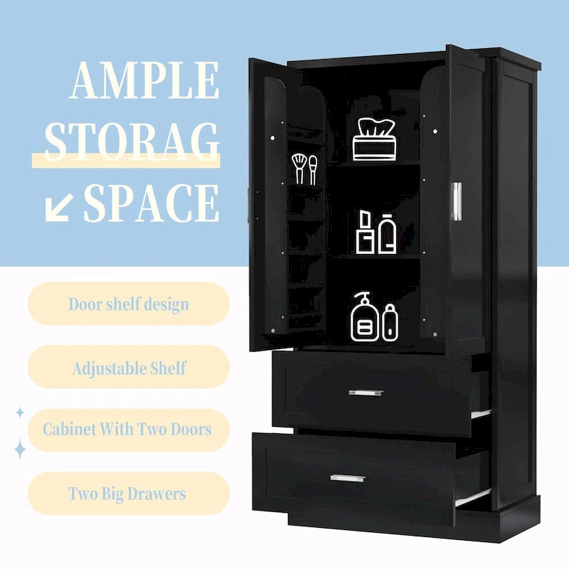 64 Tall Bathroom Storage Cabinet with Two Doors, Drawers