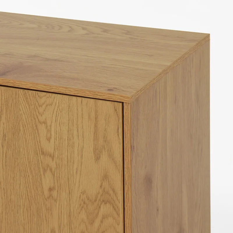 Storage Cabinet with 3 Drawers & Adjustable Shelf, Mid Century Cabinet with Door, Accent Cabinet, Natural Wood Color