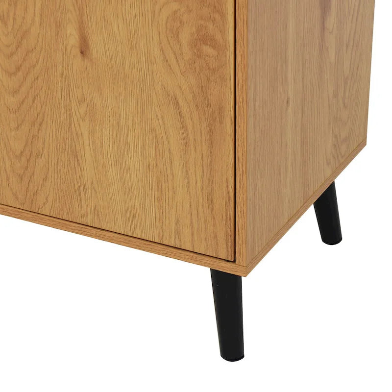 Storage Cabinet with 3 Drawers & Adjustable Shelf, Mid Century Cabinet with Door, Accent Cabinet, Natural Wood Color