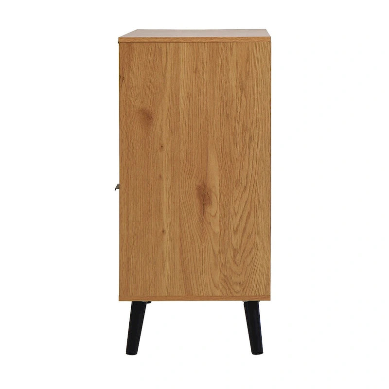 Storage Cabinet with 3 Drawers & Adjustable Shelf, Mid Century Cabinet with Door, Accent Cabinet, Natural Wood Color