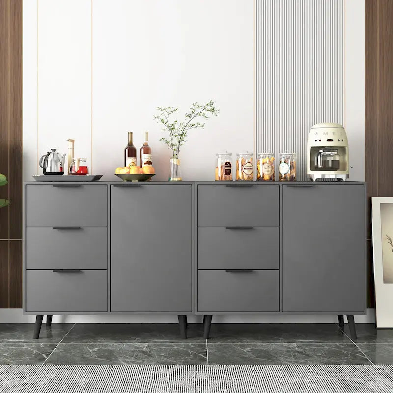 Storage Cabinet with 3 Drawers & Adjustable Shelf, Mid Century Cabinet with Door, Accent Cabinet, Natural Wood Color