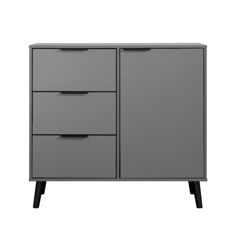 Storage Cabinet with 3 Drawers & Adjustable Shelf, Mid Century Cabinet with Door, Accent Cabinet, Natural Wood Color