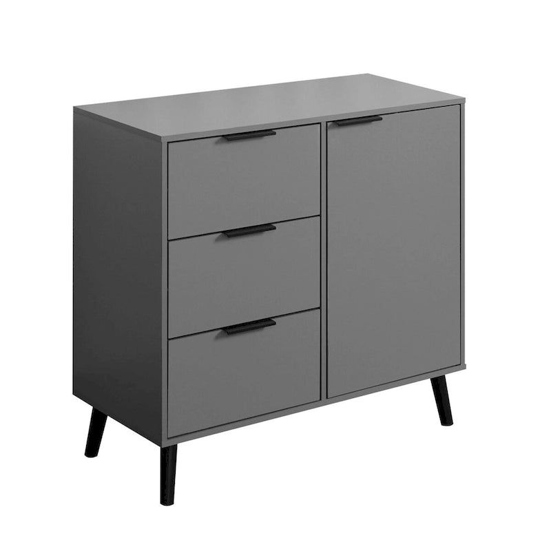 Storage Cabinet with 3 Drawers & Adjustable Shelf, Mid Century Cabinet with Door, Accent Cabinet, Natural Wood Color
