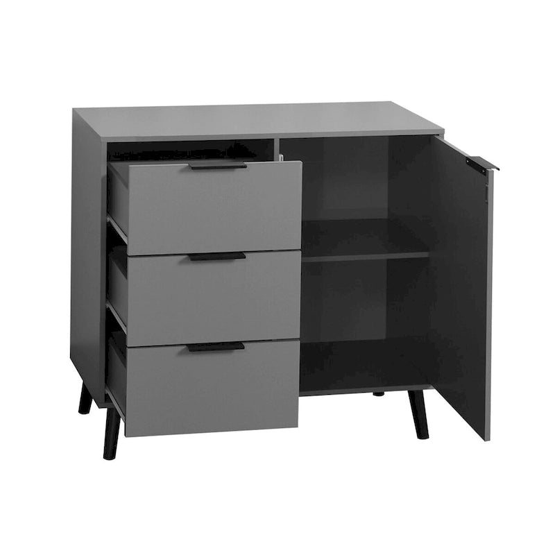 Storage Cabinet with 3 Drawers & Adjustable Shelf, Mid Century Cabinet with Door, Accent Cabinet, Natural Wood Color